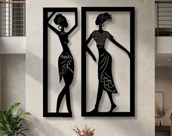 Conjunto de Arte de Parede em Metal com Silhuetas de Dançarinos Tribais Africanos