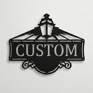 Placa de metal personalizada com endereço, placa estilo lanterna vitoriana, arte de parede externa personalizada.