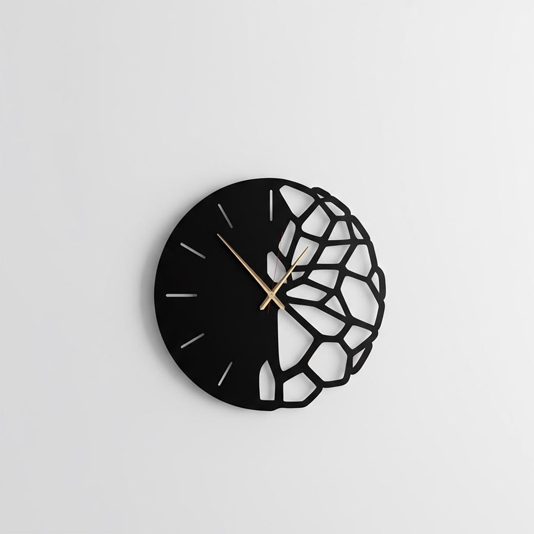 Geometric Metal Wall Clock, Modern Black Art, Minimalist Silent Home ...