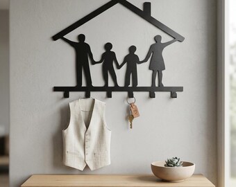 Cabide de parede com silhueta de família em metal, organizador moderno para hall de entrada, suporte para casacos em aço