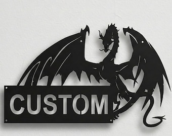 Dragon Metal Address Sign, Custom House Numbers Plaque, Outdoor Wall Decor