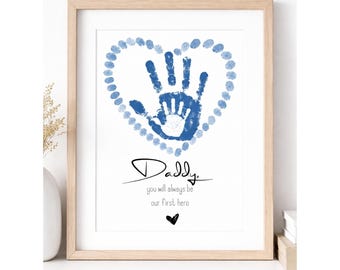 Daddy Handprint Art, Father's Day Fingerprint, First Hero Keepsake
