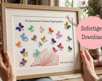 Teacher Fingerprint Butterfly Craft, Personalized Class Gift (Digital Download),Danke Lehrer