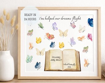 Personalized Butterfly Fingerprints Art,(PRINTABLE), Teacher Gift PRINTABLE, Thank You for Helping, Kindergarten Wall Art