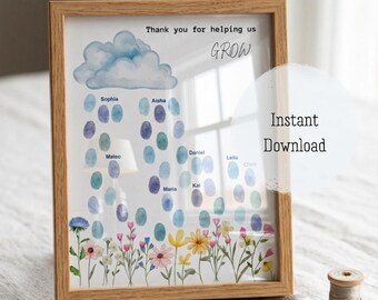 Watercolour Flower Fingerprint Guestbook | Teacher Thank You Gift (Digital Download)