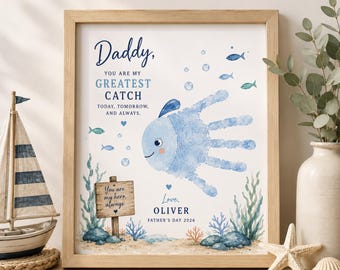 Father's Day Handprint Fish Craft, Kids DIY Art, Daddy Greatest Catch (Digital Download)