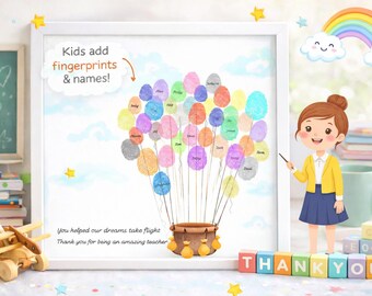 Teacher Fingerprint Hot Air Balloon Keepsake (Digital File),End of the school year gifts