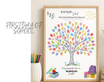 First Day of School Fingerprint Tree Craft, Back to School Classroom Activity (Digital Download)