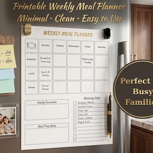 Minimalist Weekly Meal Planner, 7 Day Menu Organizer (PDF Download)
