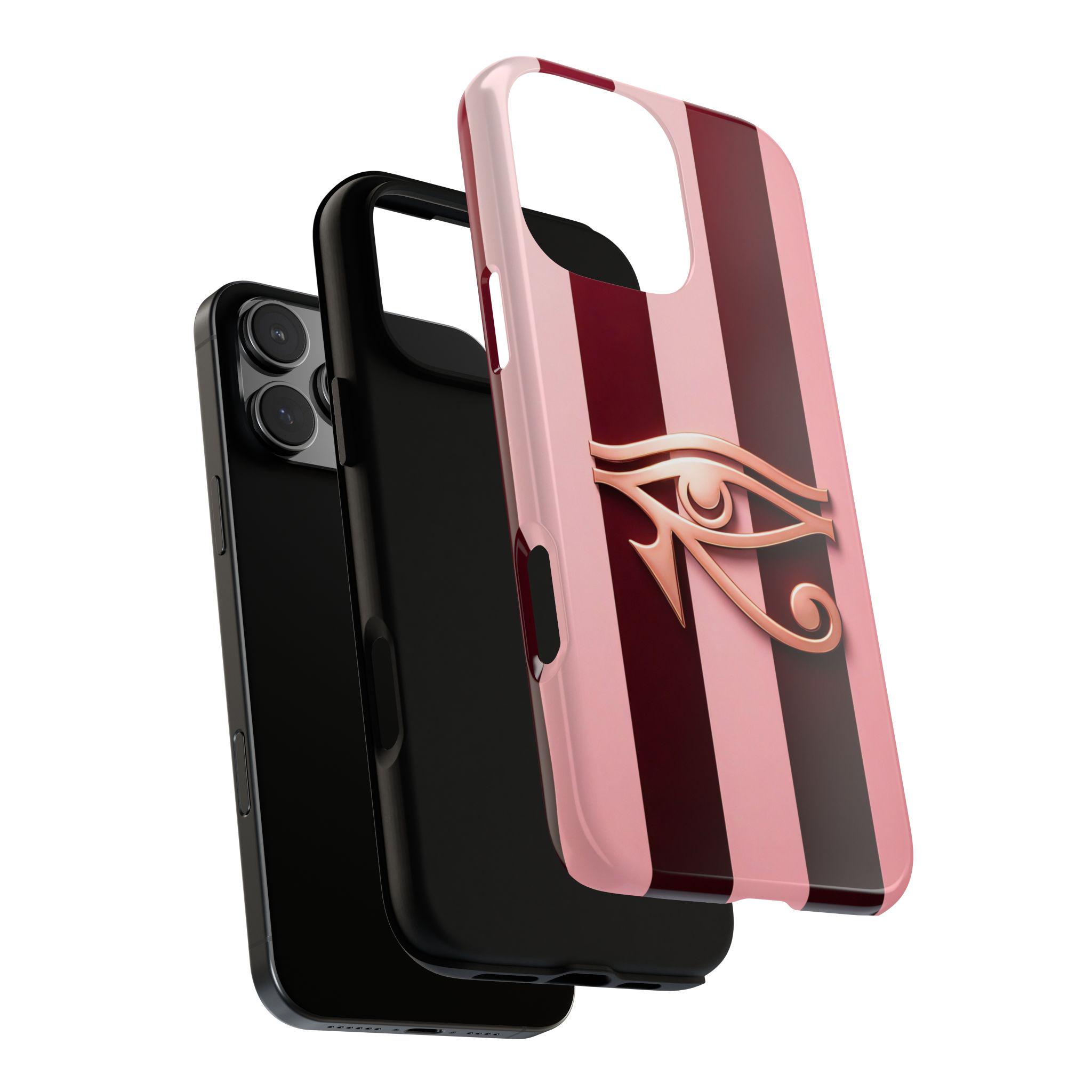 Burgundy Pink Stripe Eye of Horus Phone Case | Dual-layer Protective ...
