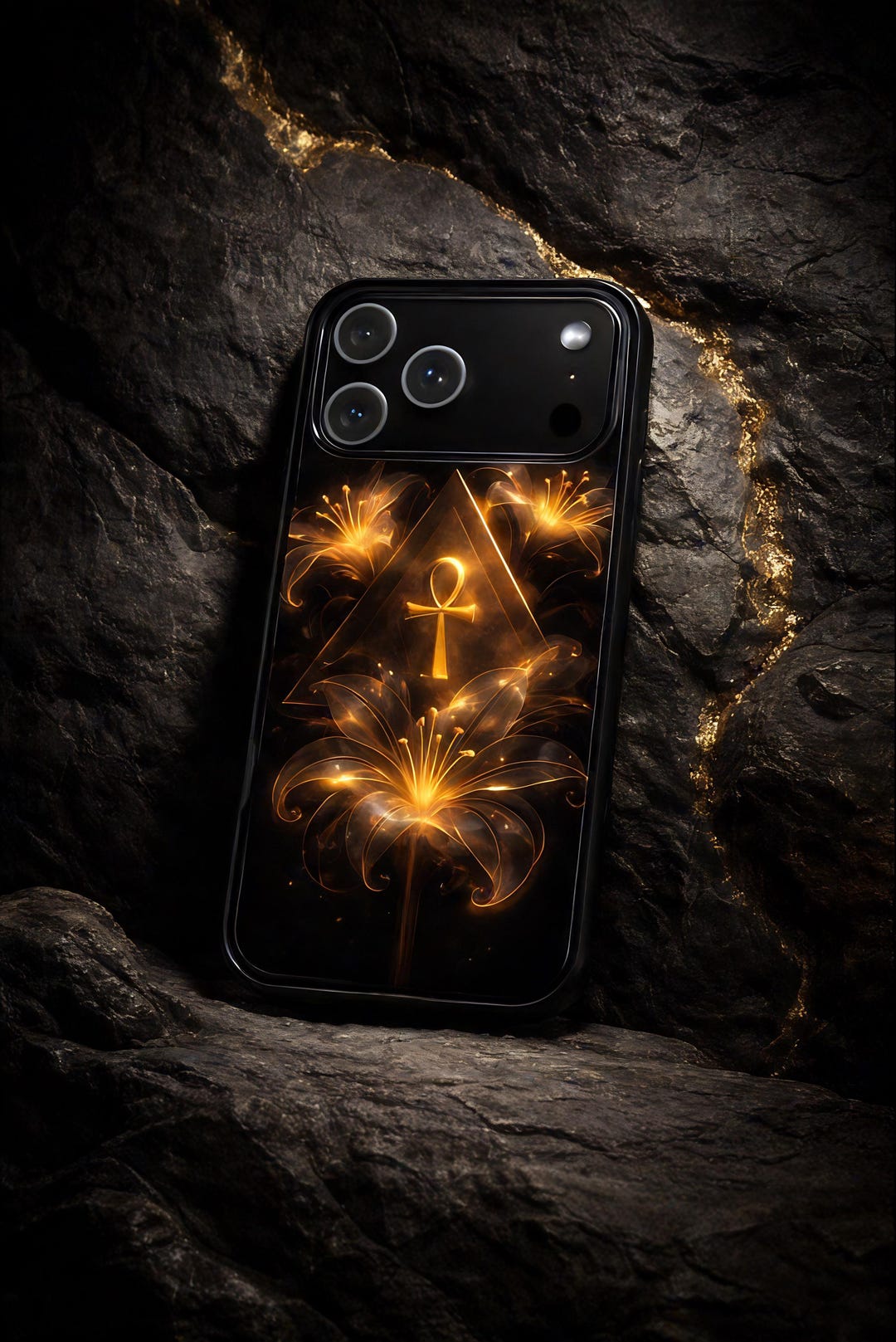 Ankh Pyramid Phone Case | Glowing Floral Black Gold iPhone 17 Pro - Etsy