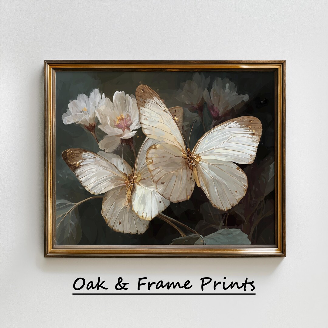 Vintage Butterfly Botanical Art Print – Moody Classic Wall Art (digital ...