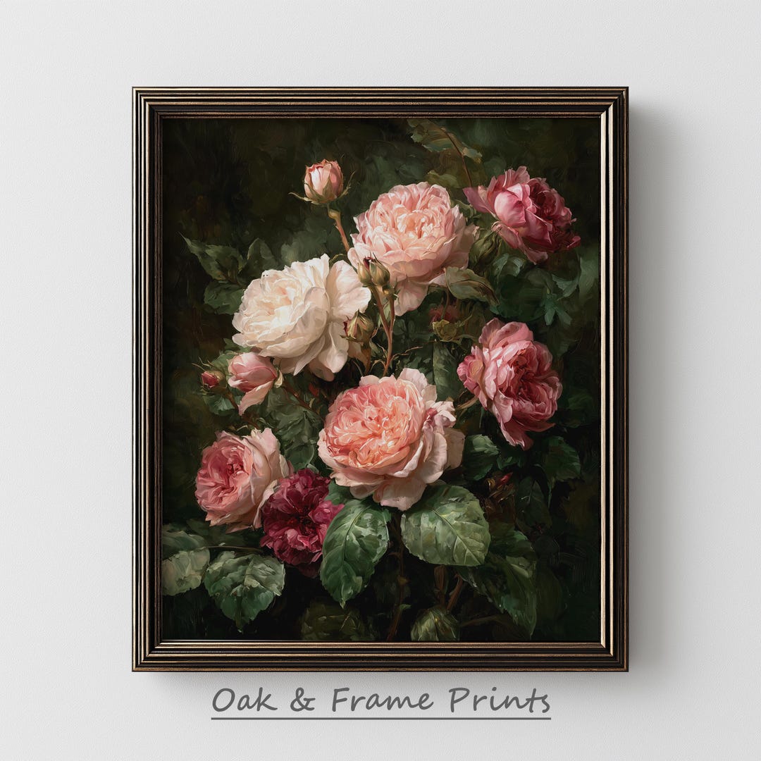 Vintage Blush Pink Roses Floral Art Print – Romantic Cottagecore Wall ...