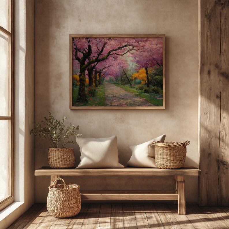 Cherry Blossom Pathway Spring Landscape Print, Impressionist Garden Art ...