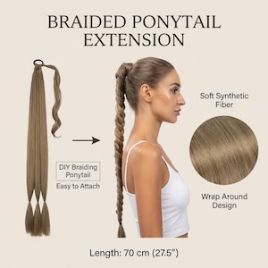 Braided Ponytail Extension, Long Braid Hair, Wrap Around Ponytail Extension, DIY Braiding Hairpiece, 70 cm Natural Look Color Options