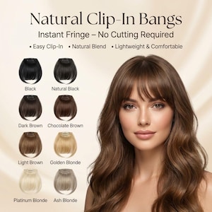 Natural Clip-In Bangs Hair Extensions, Natural Looking Fringe Hairpiece, Instant Bangs Without Cutting, Synthetic Hair Bangs,