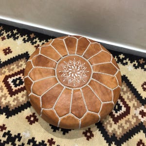 Moroccan Leather Pouf Ottoman, Handmade Genuine Leather Foot Stool, Round Unstuffed Pouf, Boho Ottoman, Floor Cushion, Living Room Decor