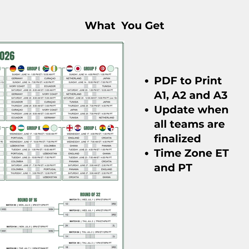 FIFA World Cup Wall Chart Digital Download - Poster PDF to Print A2 and
