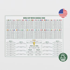 FIFA World Cup Wall Chart digital Download - Poster PDF to Print A2 and A3 Soccer Match plan Schedule Template