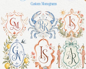 Escudo con iniciales personalizadas / Logotipo con monograma de boda / Emblema de boda elegante / Descarga digital