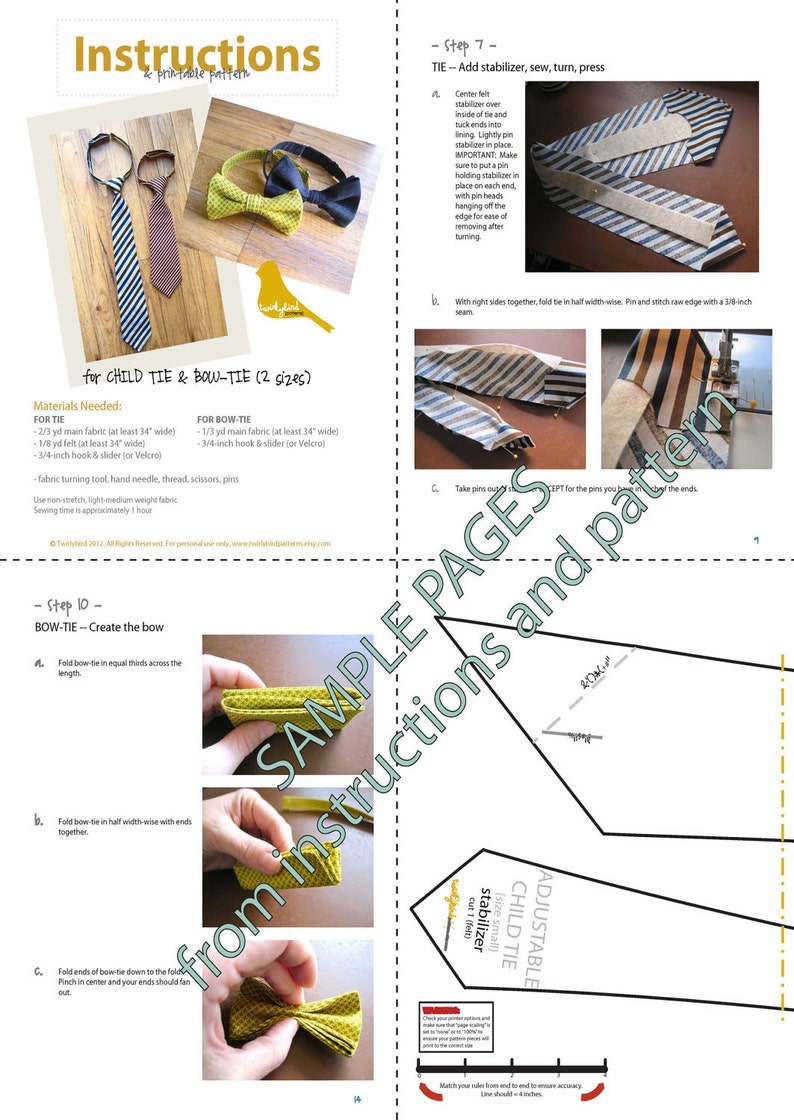 Adjustable Child Tie & Bow-tie PDF INSTANT DOWNLOAD Sewing Pattern image 5