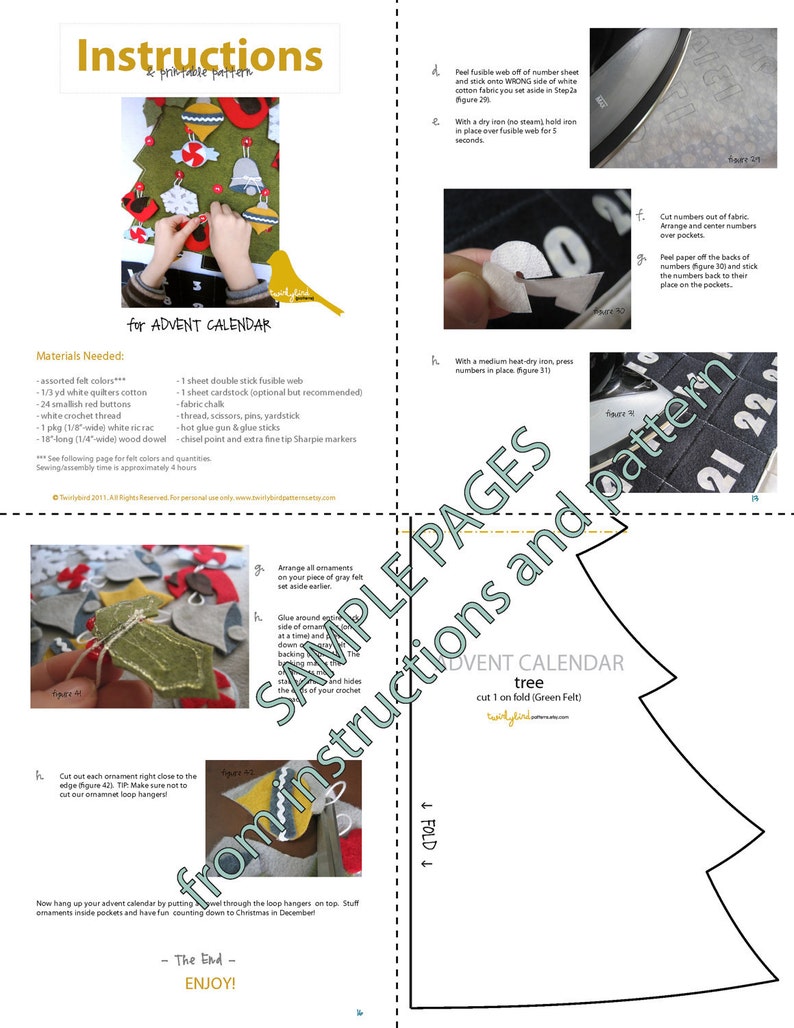 Calendrier de l'Avent de Noël PDF Téléchargement instantané Patron de couture image 5