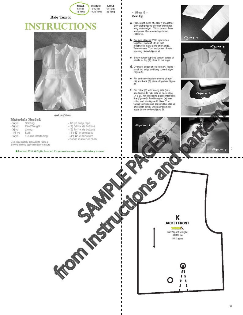 Medium Baby Tuxedo PDF INSTANT DOWNLOAD Sewing Pattern image 5