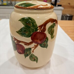 Vintage Franciscan Apple Cookie Jar with Lid | Hand Decorated California Pottery | Large Apple Canister | Farmhouse Kitchen Decor | USA