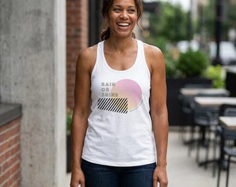 Camiseta sin mangas con estampado de puesta de sol "Llueva o truene" / Camiseta sin mangas estilo racerback con gráfico pastel de Oregón / Ropa moderna vintage del noroeste del Pacífico / Camiseta sin mangas unisex de algodón suave