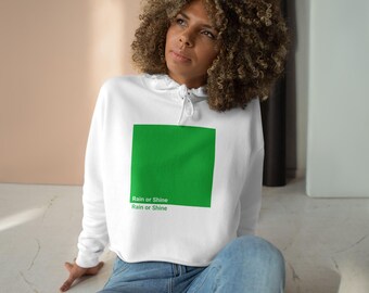 Green Color Block Rain or Shine Crop Hoodie Adust
