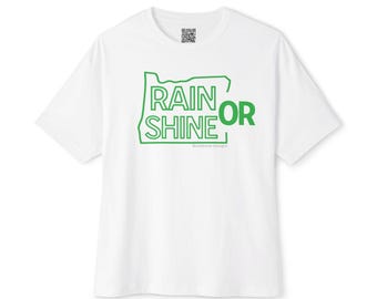 Camiseta de Oregón con el contorno del estado en verde / Camiseta de Portland para lluvia o sol / Ropa gráfica del noroeste del Pacífico / Algodón grueso unisex