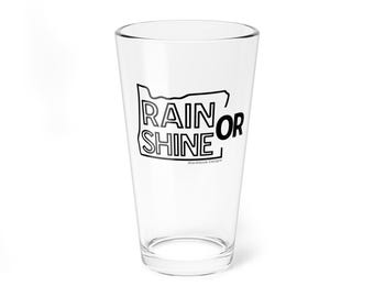Vaso de pinta Rain or Shine Oregon / Vaso mezclador de 473 ml (16 oz), estampado en negro o verde.