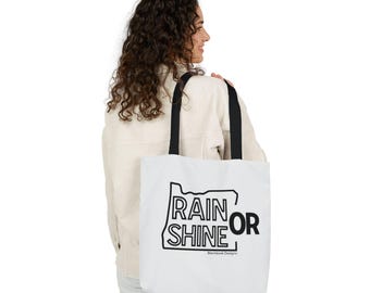 Bolso de mano de Oregón con gráfico del contorno del estado "Llueva o truene" en negro / Regalo de Portland, Oregón
