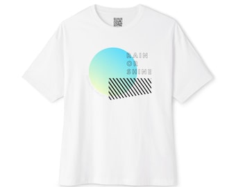 Camiseta con estampado de sol azul degradado "Llueva o haga sol" / Camiseta con gráfico de Oregón / Ropa moderna vintage del noroeste del Pacífico / Camiseta unisex de algodón grueso