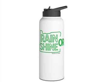 Botella de agua de Oregón / Contorno del estado en verde, llueva o haga sol / Vaso térmico de acero inoxidable / Regalo de Portland PNW