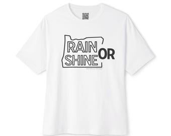 Camiseta de Oregón con el contorno del estado en negro / Camiseta de Portland para lluvia o sol / Ropa gráfica vintage del noroeste del Pacífico / Algodón grueso unisex