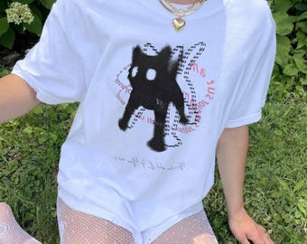 oversized graphic tees |cat tee | Anime Grunge |  oversized shirts | Cybercore Alt Clothing | Oversized Streetwear tee