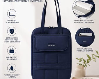 Navy Blue Laptop Tote Bag, 14 Inch Laptop Sleeve Tote, Padded Work Bag, Water Resistant Laptop Carrying Case, Office & Travel Bag