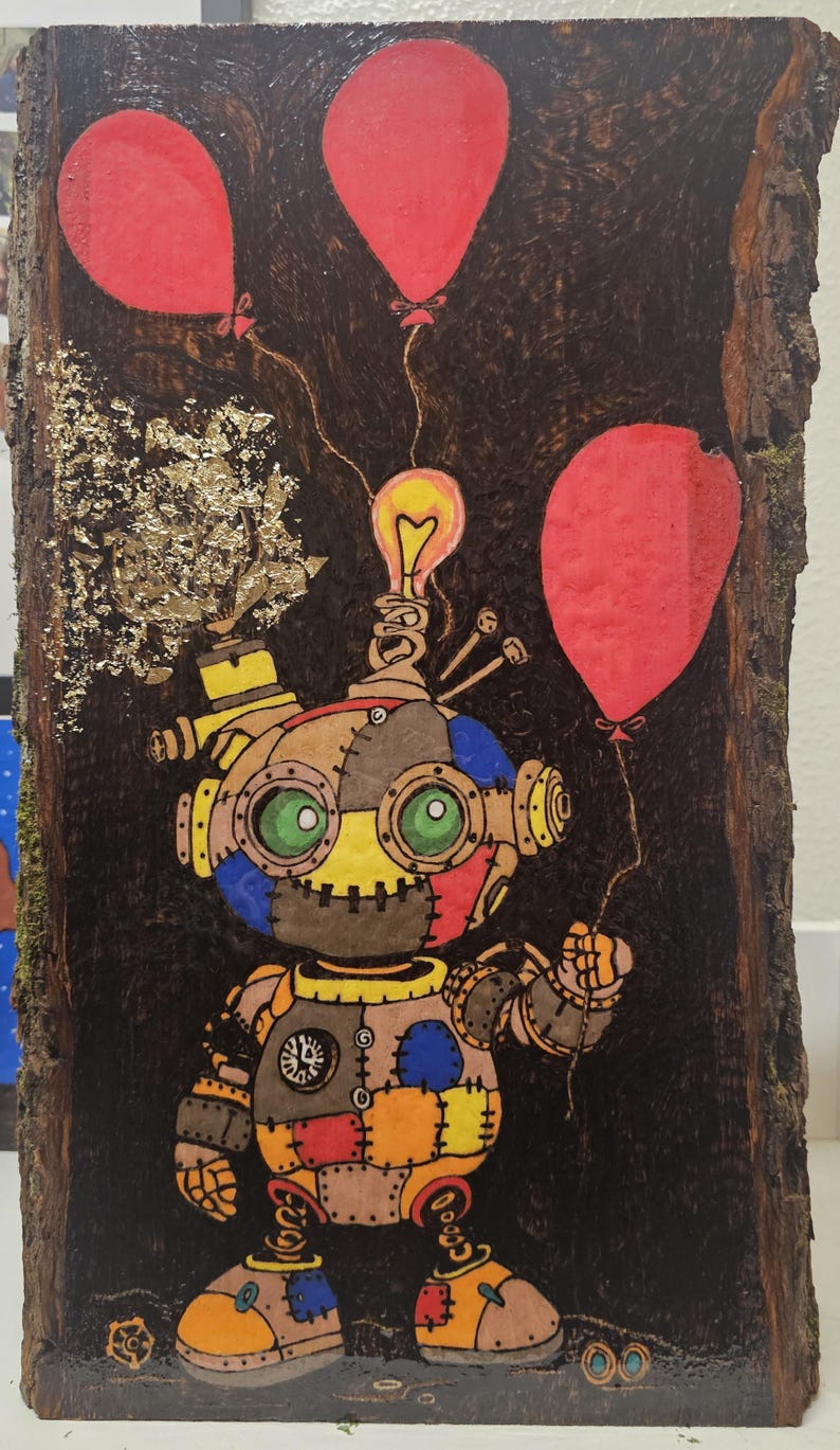 Free Hand Woodburned Robot 2026 - Etsy UK