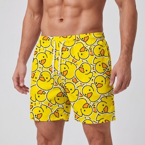 Badbyxor med ankmönster för män | Strandshorts med resår i midjan