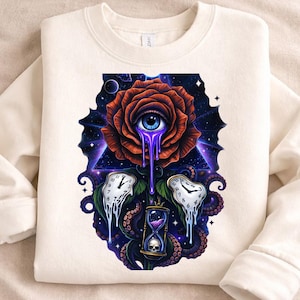 Surreal Eye Rose PNG, Melting Clock Art, Cosmic Aesthetic Design, Dark Fantasy Illustration, Sublimation DTF Digital Download, DTF