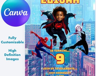 Plantilla de invitación de cumpleaños de Spider-Man, editable en Canva, invitación para fiesta de niños (descarga digital)