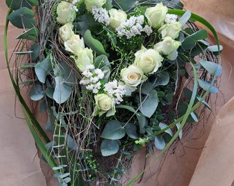 Hartvormige deurkrans, tafelkrans, natuurlijke krans, wit, beige, groen, 35/40/45/50/60 cm