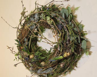 Spring wreath, door wreath, table wreath, natural wreath, blue/green, 25/30/35/40/45/50/60 cm
