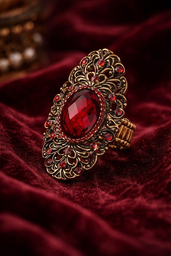gothic victorian statement ring  red gem baroque … - image 3