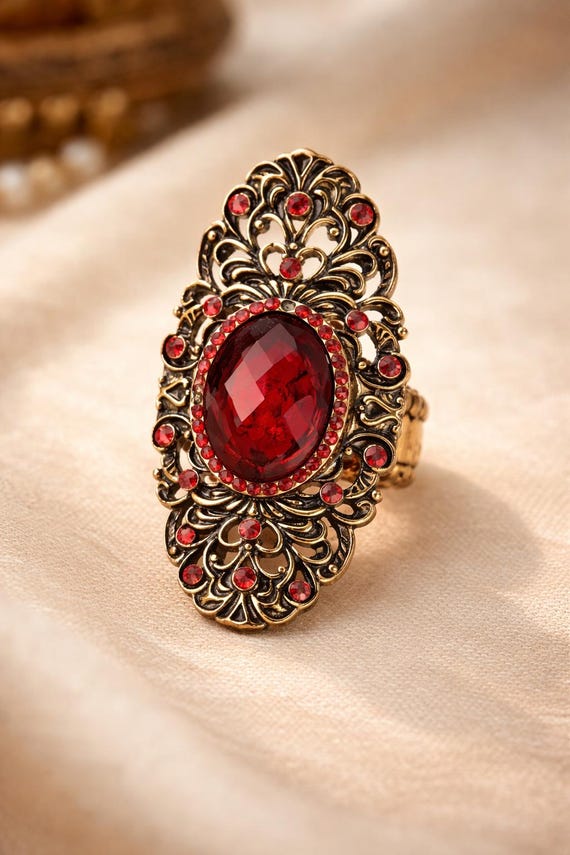gothic victorian statement ring  red gem baroque … - image 4