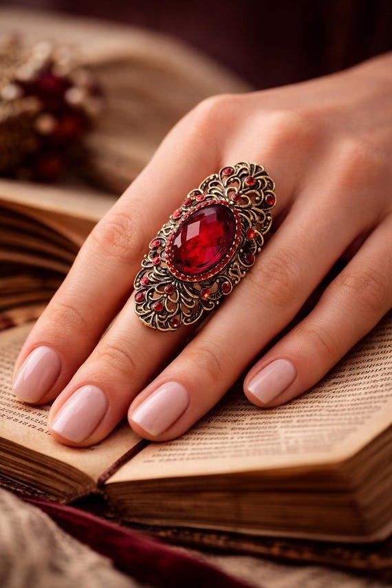 gothic victorian statement ring  red gem baroque … - image 2