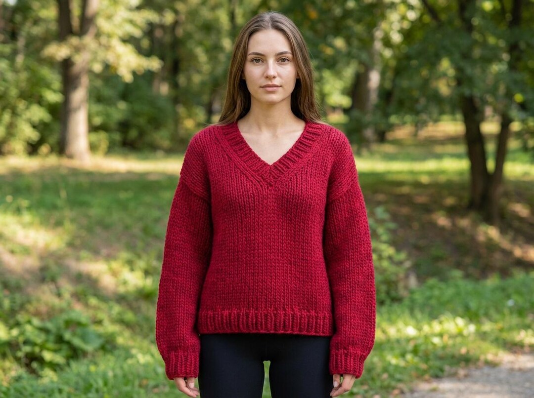 Visnes Sweater Pattern V Neck Knit Sweater Pattern PDF Seamless Round Pullover - Etsy