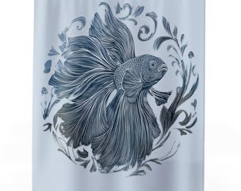 Blue Betta Fish Shower Curtain | Marine Aquarium Aquatic Art Decorative Bathroom