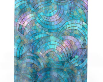 Aqua Teal Blue Wave Shower Curtain | Turquoise Watercolor Fabric Bath Curtain